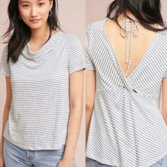 Anthropologie Maeve Horizon Linen Tee Extra Small Striped Short Sleeve Top - Picture 2 of 15